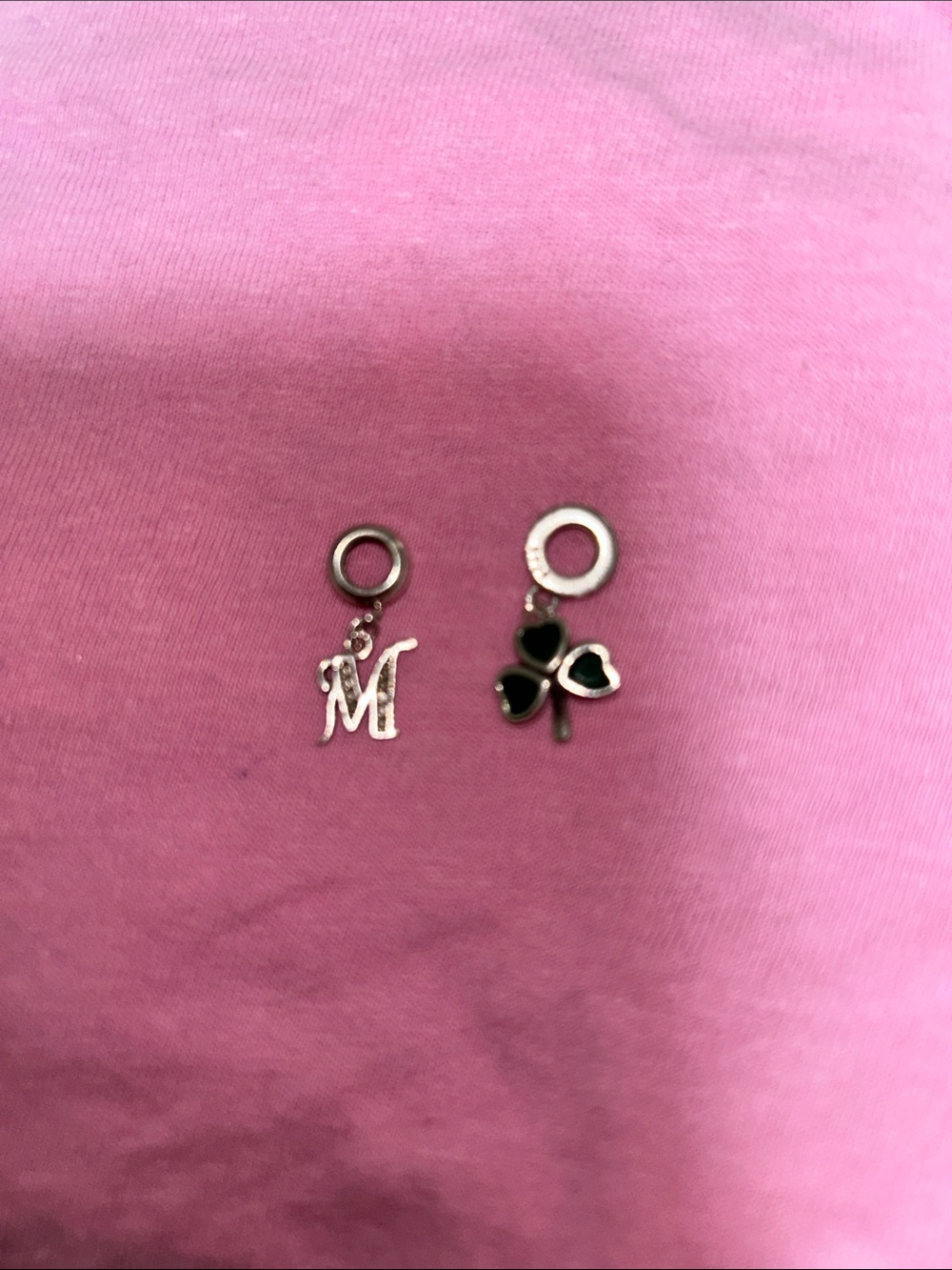 Kids Silver Initial 'M' and Black Clover Charm Set - Children's Jewelry